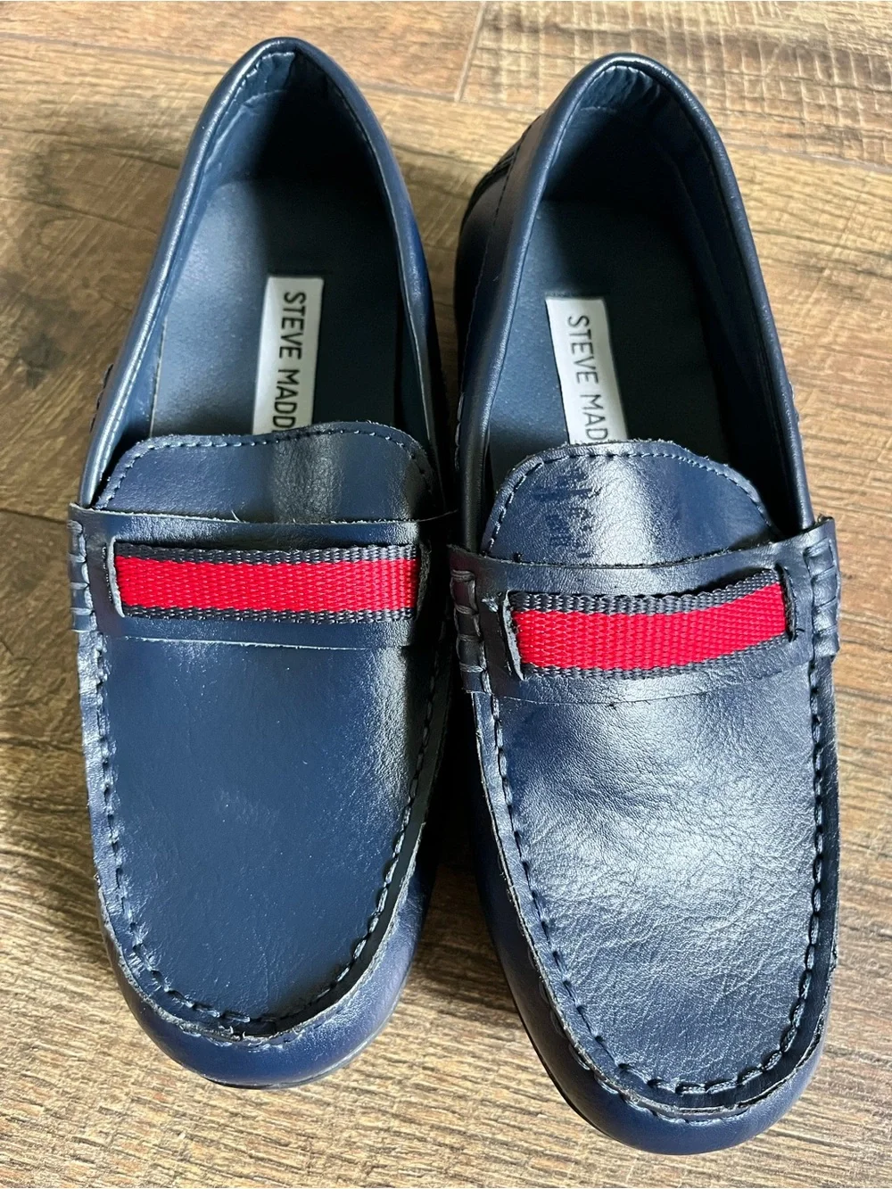 Steve Madden Berrod navy leather loafers dress shoes boys size 2